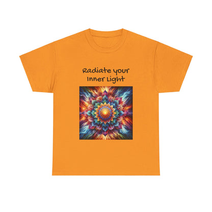 Mandala Sun Design Unisex T-Shirt - 'Radiate Your Inner Light' - 100% Cotton Fabric - Comfortable Tee