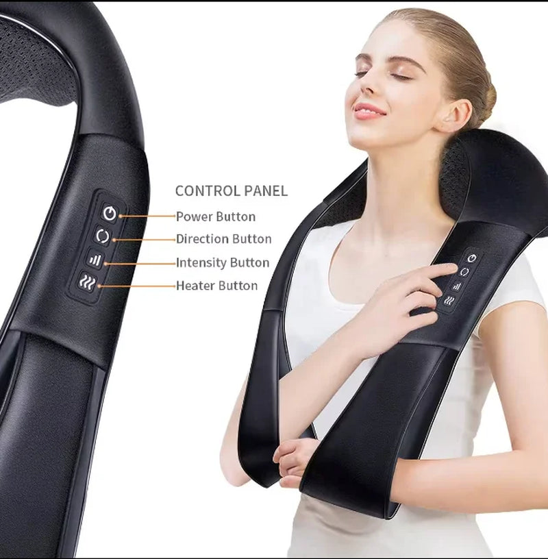 Neck and Shoulder Massager with Soothing Heat 4D Deep Tissue Shiatsu Kneading for Muscle Body Pain Relief for Men, Women Massage Pillow – BLACK