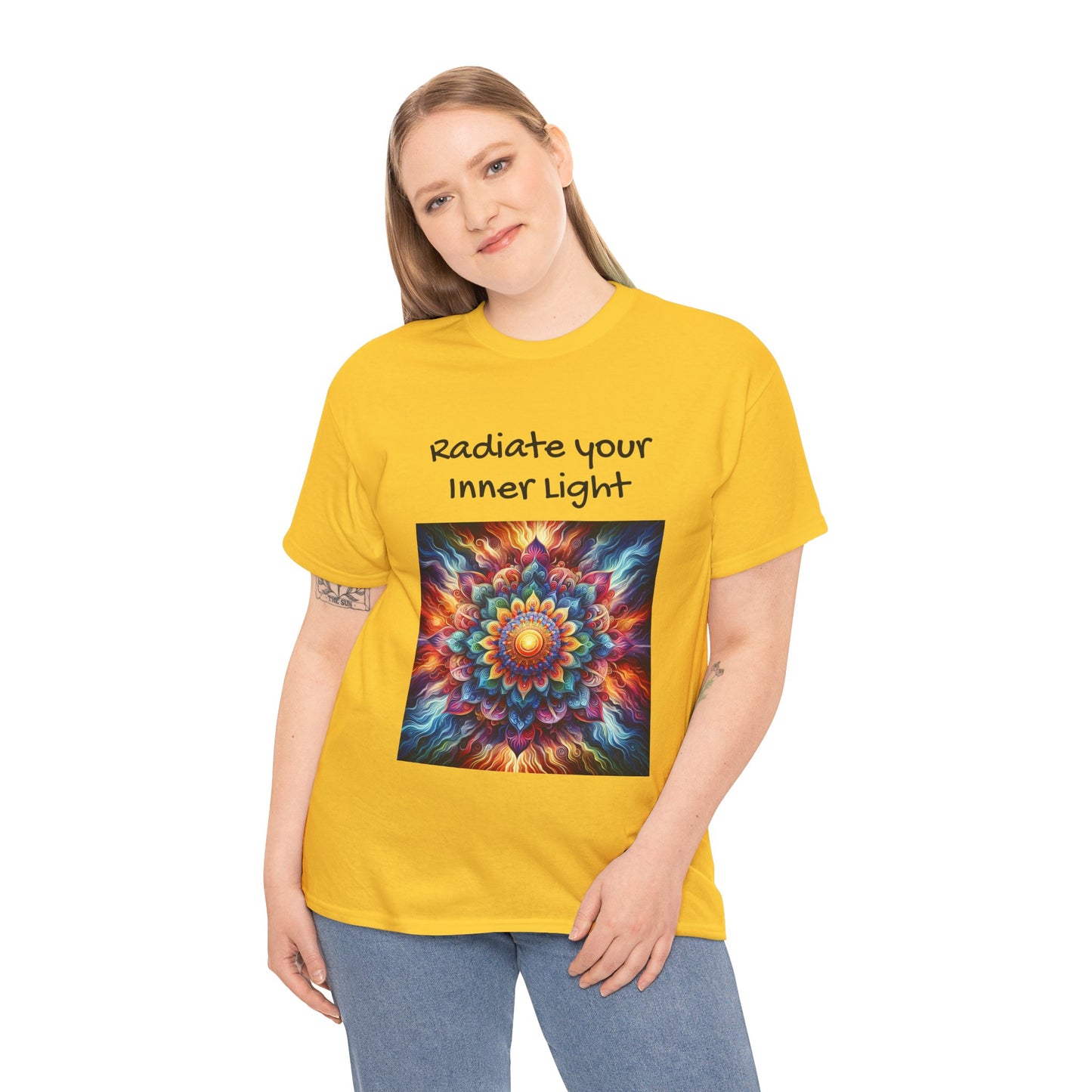 Mandala Sun Design Unisex T-Shirt - 'Radiate Your Inner Light' - 100% Cotton Fabric - Comfortable Tee