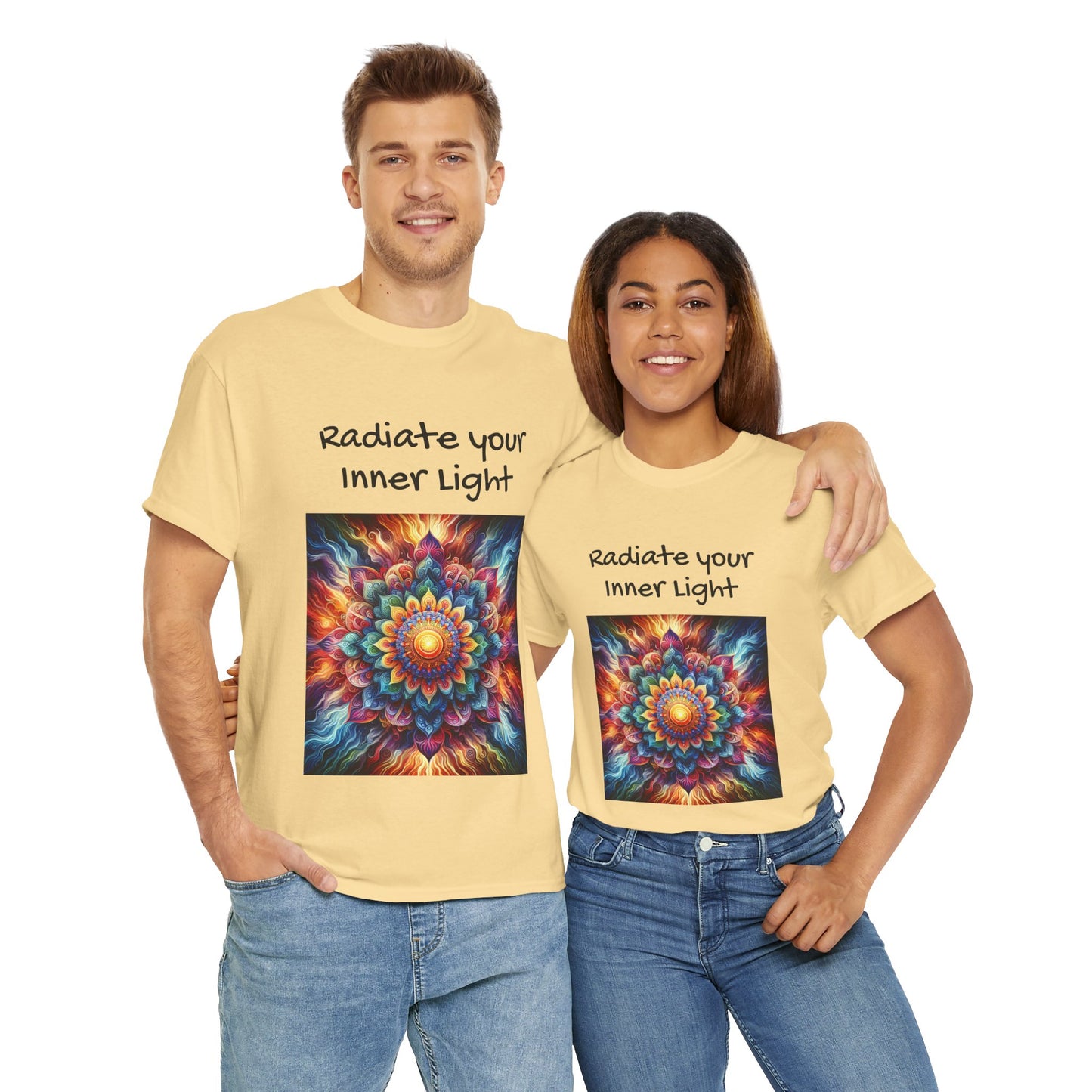 Mandala Sun Design Unisex T-Shirt - 'Radiate Your Inner Light' - 100% Cotton Fabric - Comfortable Tee