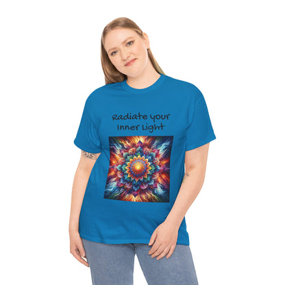 Mandala Sun Design Unisex T-Shirt - 'Radiate Your Inner Light' - 100% Cotton Fabric - Comfortable Tee