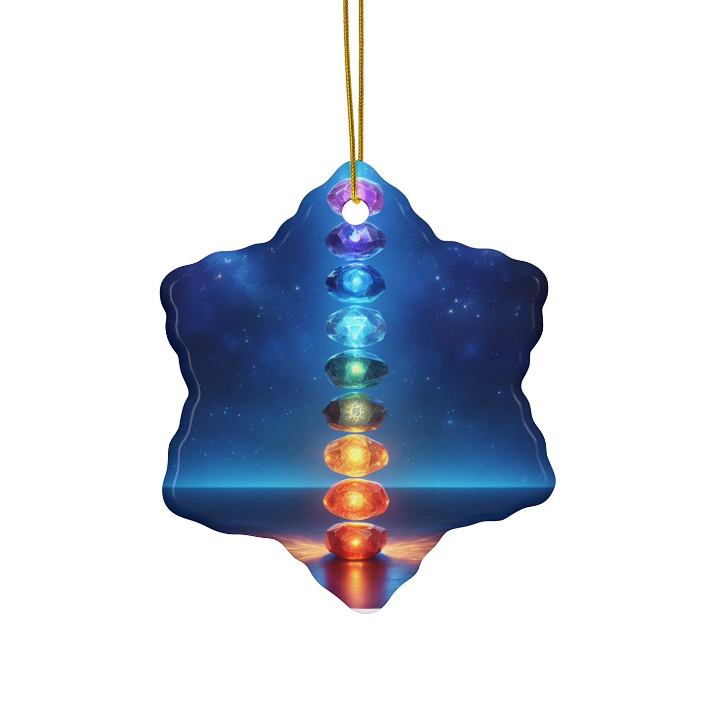 'Energy in Every Beam' Glowing Chakra Stones Ceramic Ornament