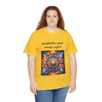 Mandala Sun Design Unisex T-Shirt - 'Radiate Your Inner Light' - 100% Cotton Fabric - Comfortable Tee