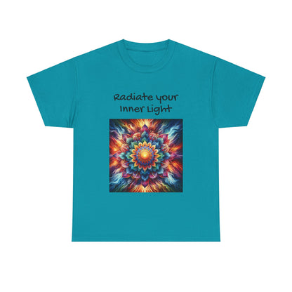 Mandala Sun Design Unisex T-Shirt - 'Radiate Your Inner Light' - 100% Cotton Fabric - Comfortable Tee