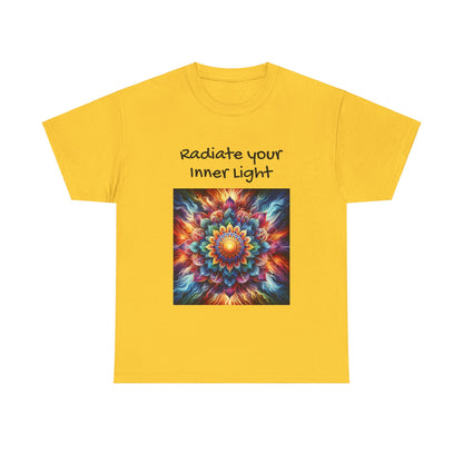 Mandala Sun Design Unisex T-Shirt - 'Radiate Your Inner Light' - 100% Cotton Fabric - Comfortable Tee