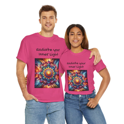 Mandala Sun Design Unisex T-Shirt - 'Radiate Your Inner Light' - 100% Cotton Fabric - Comfortable Tee