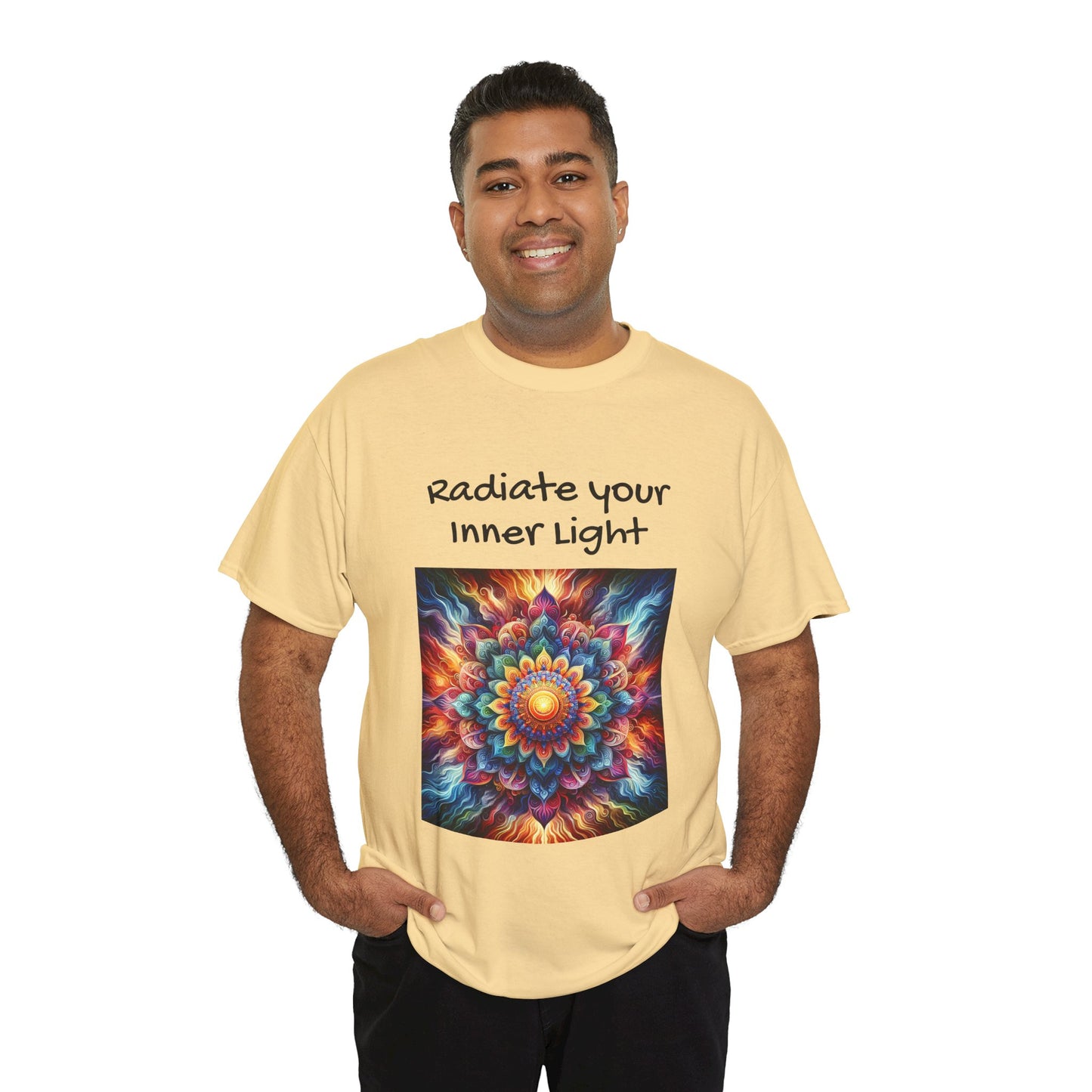 Mandala Sun Design Unisex T-Shirt - 'Radiate Your Inner Light' - 100% Cotton Fabric - Comfortable Tee