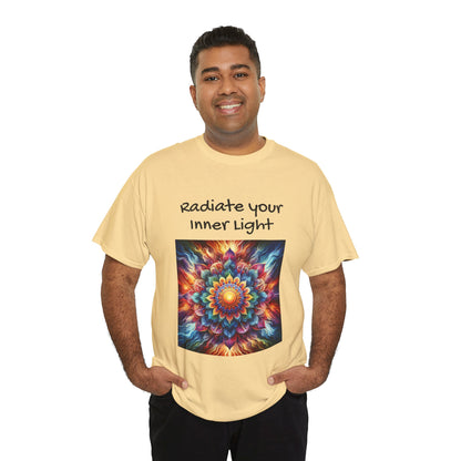 Mandala Sun Design Unisex T-Shirt - 'Radiate Your Inner Light' - 100% Cotton Fabric - Comfortable Tee