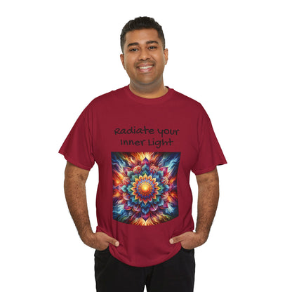 Mandala Sun Design Unisex T-Shirt - 'Radiate Your Inner Light' - 100% Cotton Fabric - Comfortable Tee