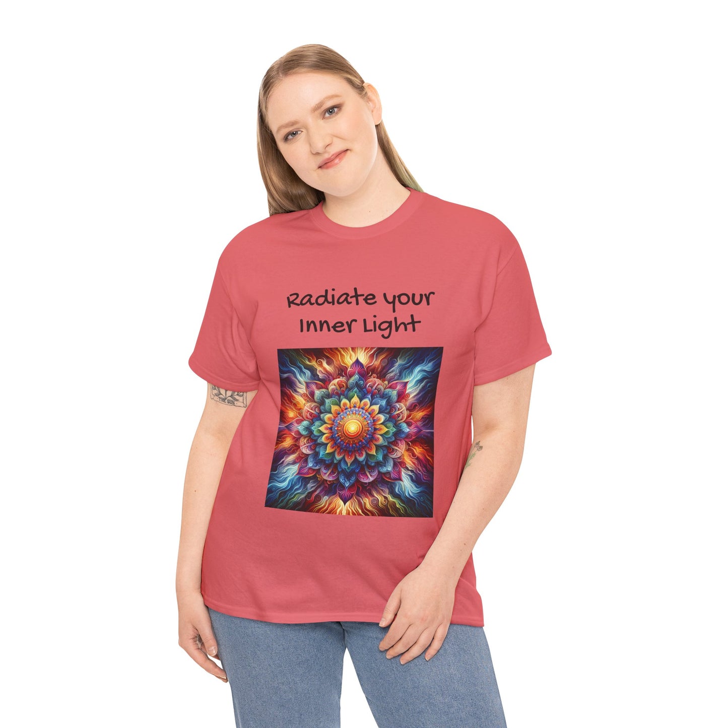 Mandala Sun Design Unisex T-Shirt - 'Radiate Your Inner Light' - 100% Cotton Fabric - Comfortable Tee