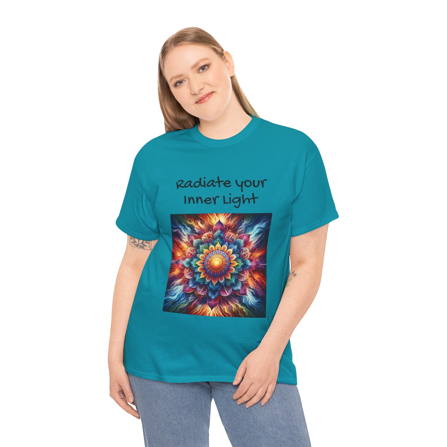 Mandala Sun Design Unisex T-Shirt - 'Radiate Your Inner Light' - 100% Cotton Fabric - Comfortable Tee