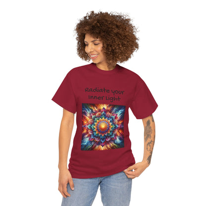 Mandala Sun Design Unisex T-Shirt - 'Radiate Your Inner Light' - 100% Cotton Fabric - Comfortable Tee