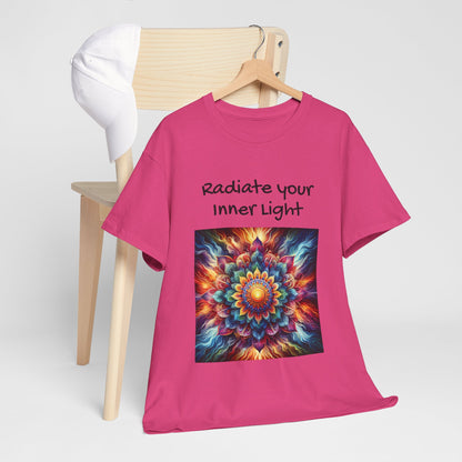 Mandala Sun Design Unisex T-Shirt - 'Radiate Your Inner Light' - 100% Cotton Fabric - Comfortable Tee