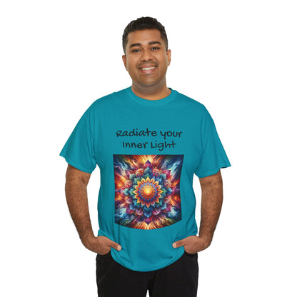 Mandala Sun Design Unisex T-Shirt - 'Radiate Your Inner Light' - 100% Cotton Fabric - Comfortable Tee