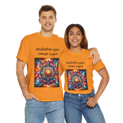 Mandala Sun Design Unisex T-Shirt - 'Radiate Your Inner Light' - 100% Cotton Fabric - Comfortable Tee