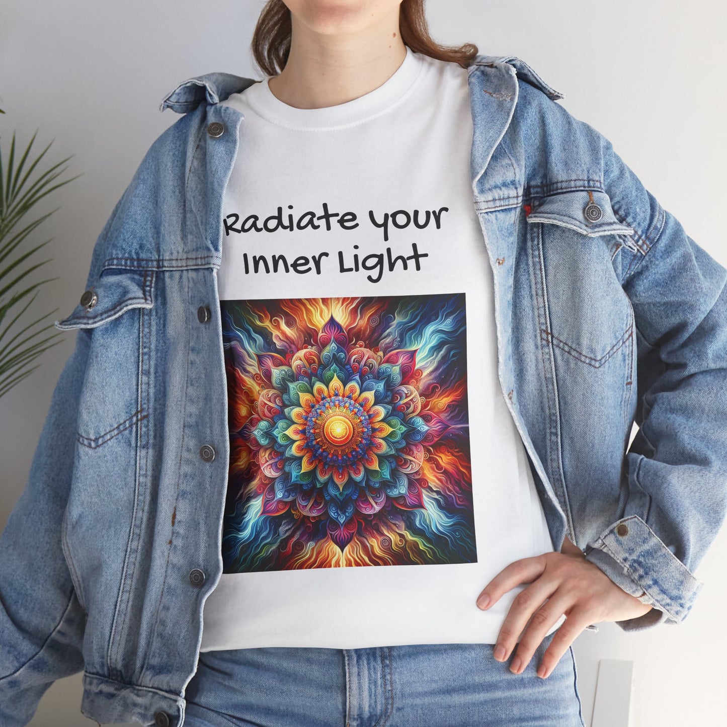 Mandala Sun Design Unisex T-Shirt - 'Radiate Your Inner Light' - 100% Cotton Fabric - Comfortable Tee