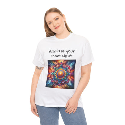 Mandala Sun Design Unisex T-Shirt - 'Radiate Your Inner Light' - 100% Cotton Fabric - Comfortable Tee