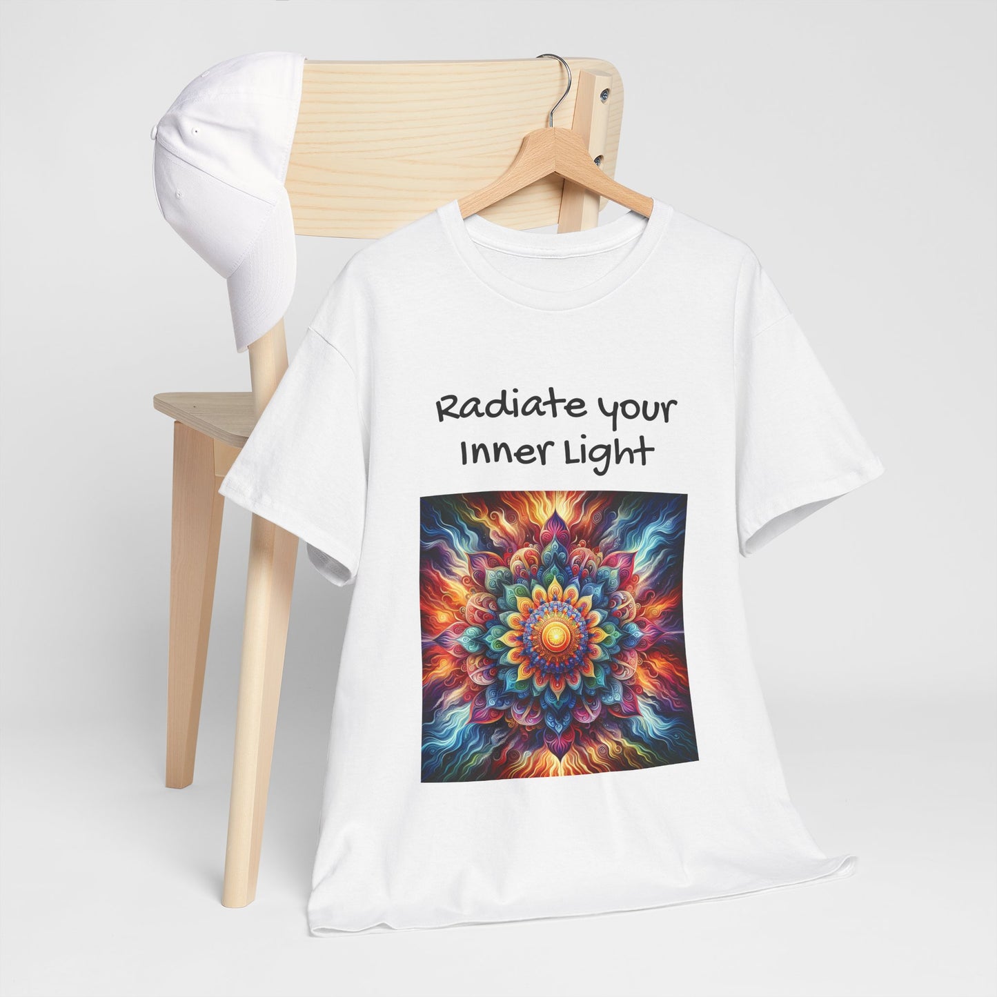 Mandala Sun Design Unisex T-Shirt - 'Radiate Your Inner Light' - 100% Cotton Fabric - Comfortable Tee