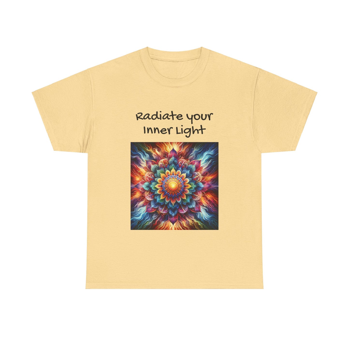 Mandala Sun Design Unisex T-Shirt - 'Radiate Your Inner Light' - 100% Cotton Fabric - Comfortable Tee