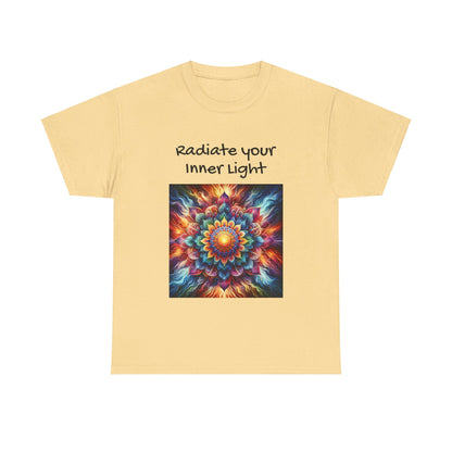 Mandala Sun Design Unisex T-Shirt - 'Radiate Your Inner Light' - 100% Cotton Fabric - Comfortable Tee