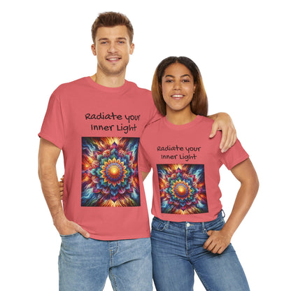 Mandala Sun Design Unisex T-Shirt - 'Radiate Your Inner Light' - 100% Cotton Fabric - Comfortable Tee