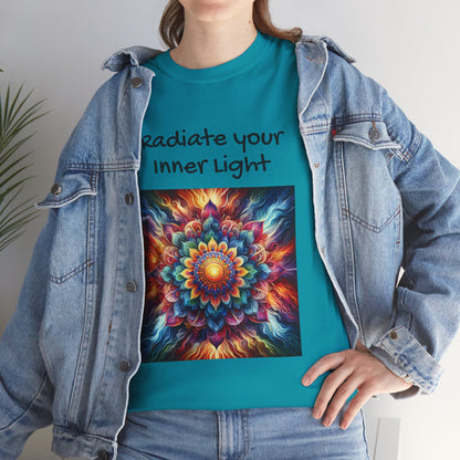 Mandala Sun Design Unisex T-Shirt - 'Radiate Your Inner Light' - 100% Cotton Fabric - Comfortable Tee