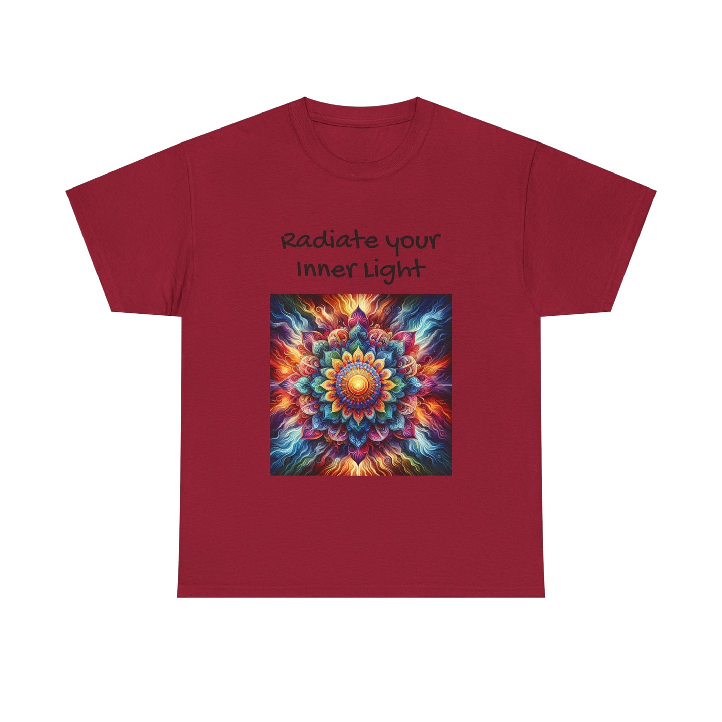 Mandala Sun Design Unisex T-Shirt - 'Radiate Your Inner Light' - 100% Cotton Fabric - Comfortable Tee