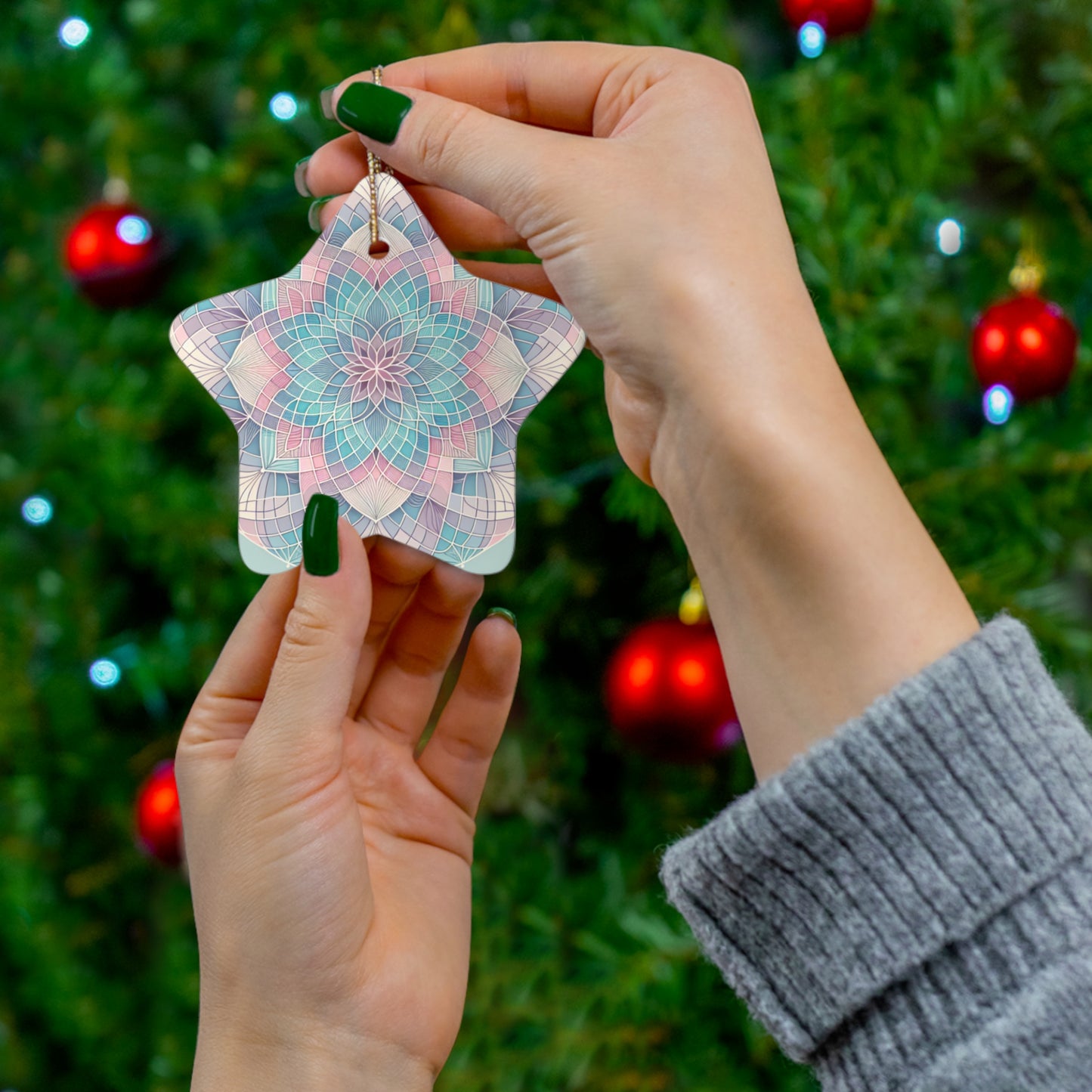 Soft Mandala Sacred Geometry Ornament – Pastel Hues of Tranquility (Star, Snowflake, Circle)