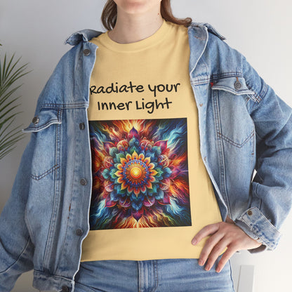 Mandala Sun Design Unisex T-Shirt - 'Radiate Your Inner Light' - 100% Cotton Fabric - Comfortable Tee