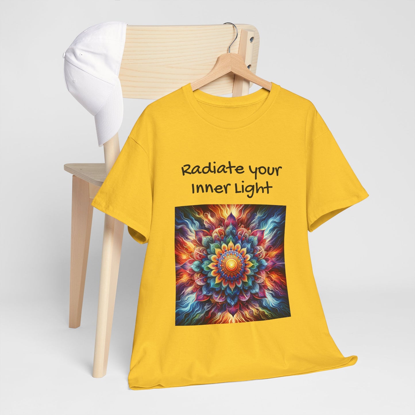 Mandala Sun Design Unisex T-Shirt - 'Radiate Your Inner Light' - 100% Cotton Fabric - Comfortable Tee