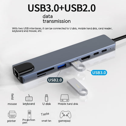 Type-c Expansion Dock 8 In 1 Multi-function Hub