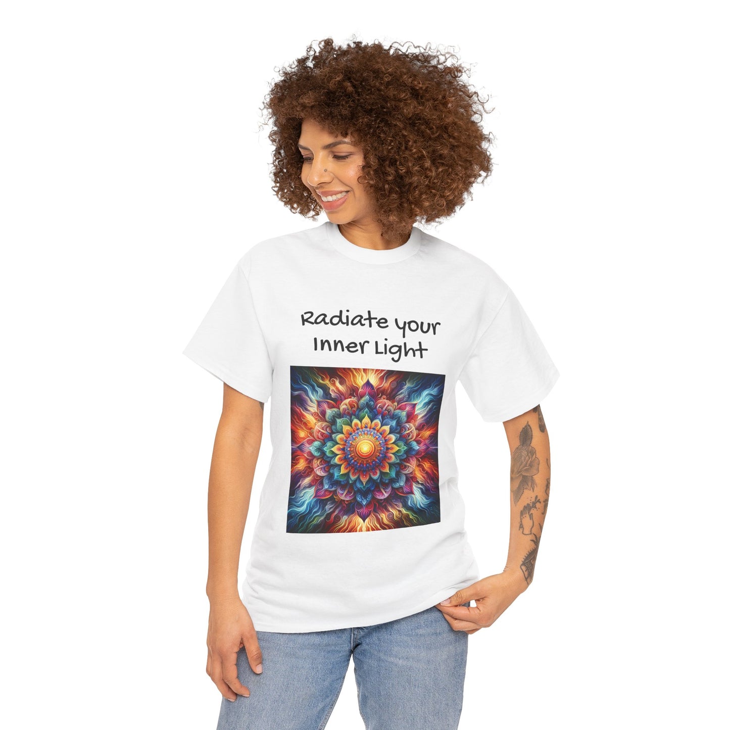 Mandala Sun Design Unisex T-Shirt - 'Radiate Your Inner Light' - 100% Cotton Fabric - Comfortable Tee