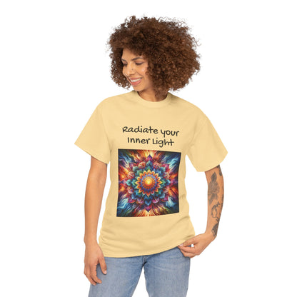 Mandala Sun Design Unisex T-Shirt - 'Radiate Your Inner Light' - 100% Cotton Fabric - Comfortable Tee