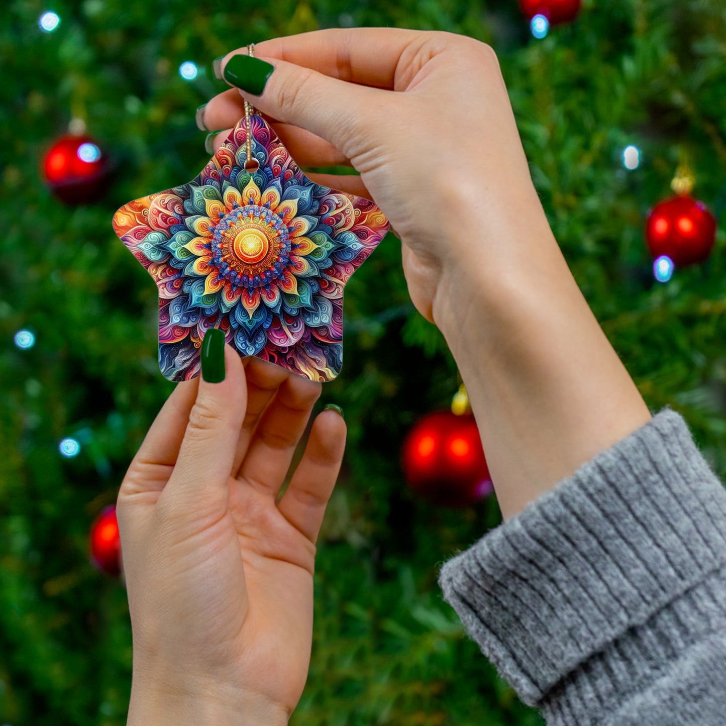 Mandala Ceramic Ornament – ‘Radiate Your Inner Light’ (Star, Snowflake, Circle)