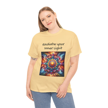 Mandala Sun Design Unisex T-Shirt - 'Radiate Your Inner Light' - 100% Cotton Fabric - Comfortable Tee