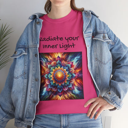 Mandala Sun Design Unisex T-Shirt - 'Radiate Your Inner Light' - 100% Cotton Fabric - Comfortable Tee