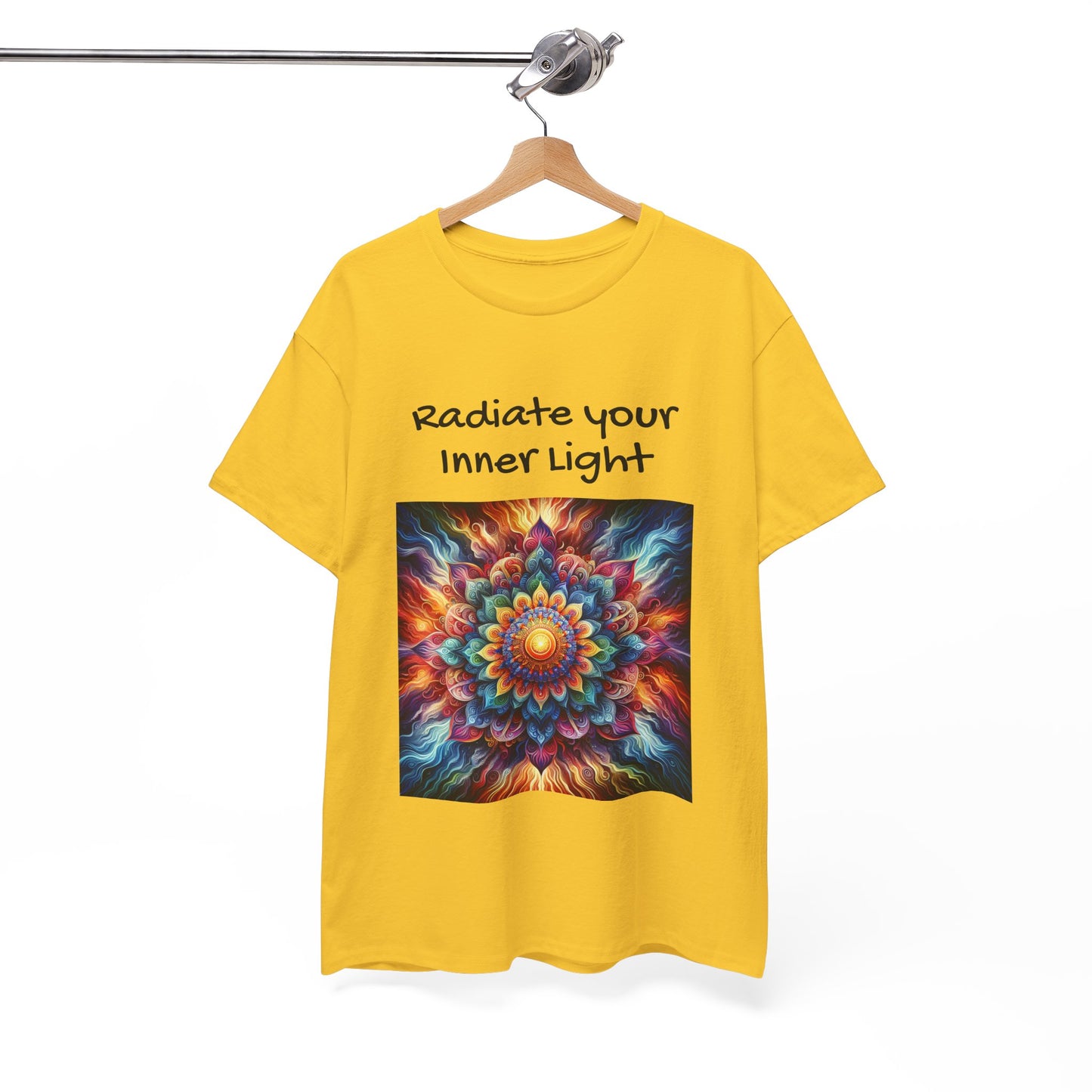 Mandala Sun Design Unisex T-Shirt - 'Radiate Your Inner Light' - 100% Cotton Fabric - Comfortable Tee