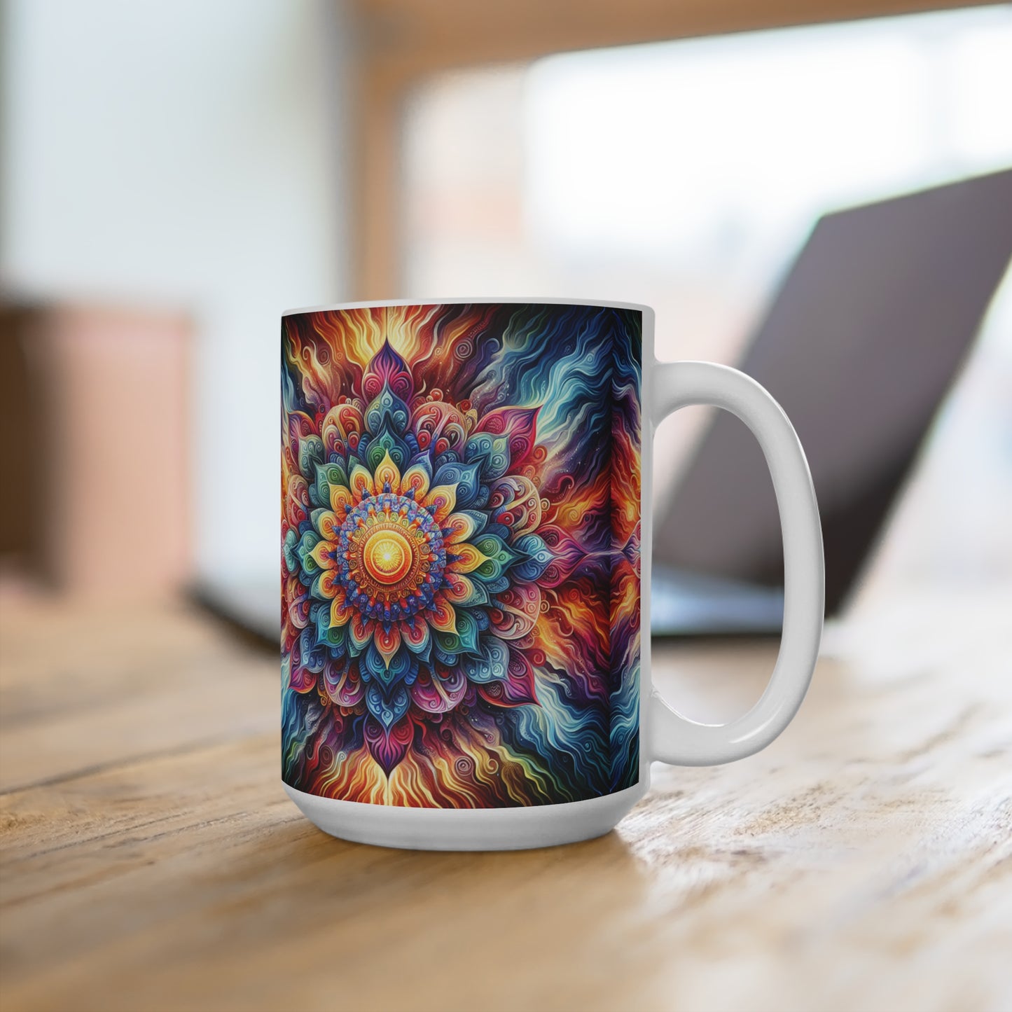 Mandala Ceramic Mug 15oz – ‘Radiate Your Inner Light’