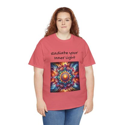 Mandala Sun Design Unisex T-Shirt - 'Radiate Your Inner Light' - 100% Cotton Fabric - Comfortable Tee