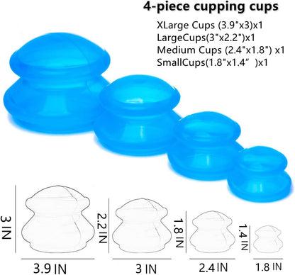 4 Size Silicone Cupping Therapy Sets- Cupping Therapy Professional Studio and Home Use Cupping Set, Stronger Suction Best for Myofascial Massage, Muscle, Nerve, Joint Pain