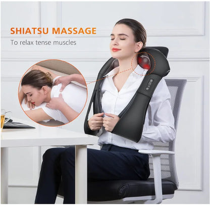 Neck and Shoulder Massager with Soothing Heat 4D Deep Tissue Shiatsu Kneading for Muscle Body Pain Relief for Men, Women Massage Pillow – BLACK