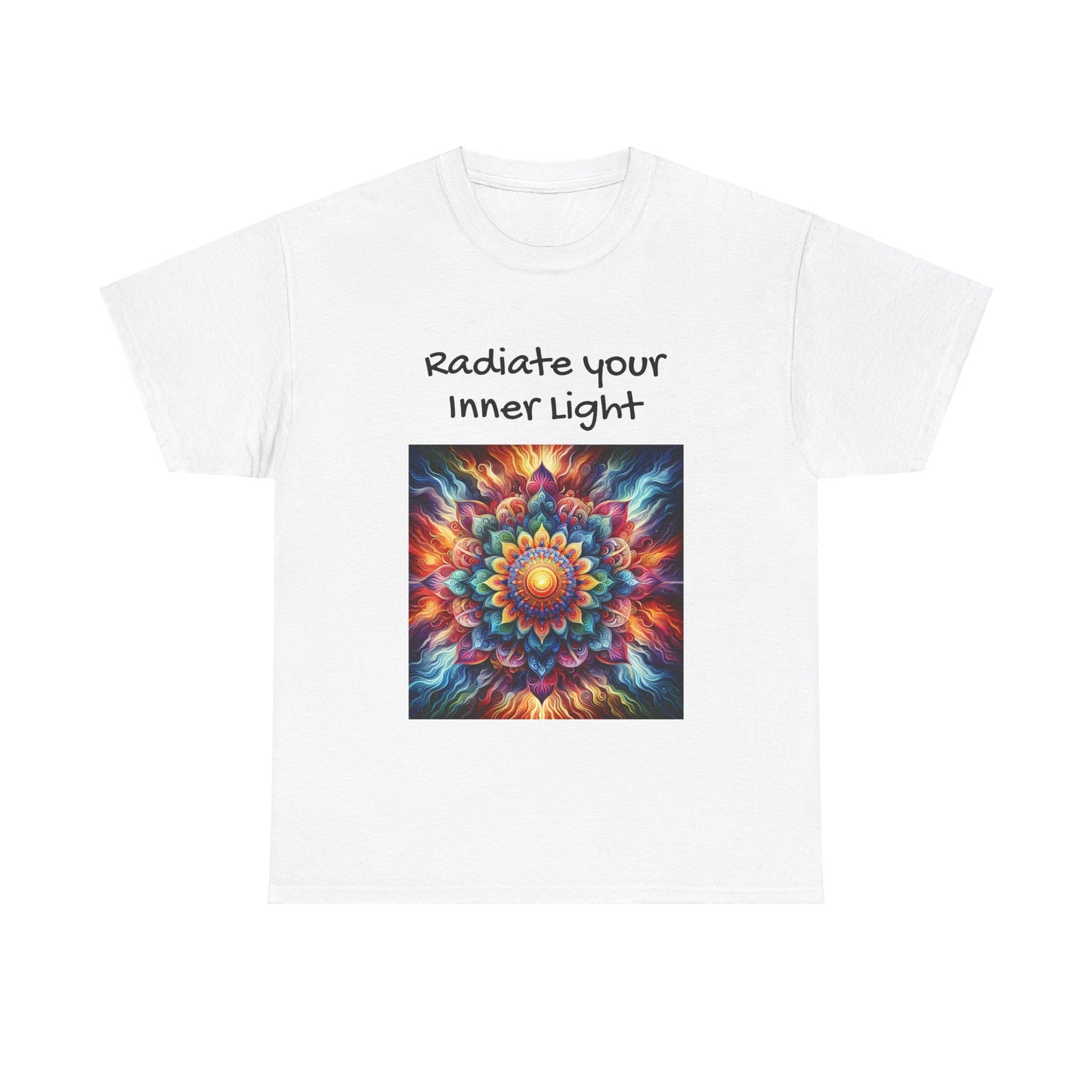 Mandala Sun Design Unisex T-Shirt - 'Radiate Your Inner Light' - 100% Cotton Fabric - Comfortable Tee