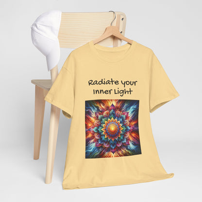 Mandala Sun Design Unisex T-Shirt - 'Radiate Your Inner Light' - 100% Cotton Fabric - Comfortable Tee