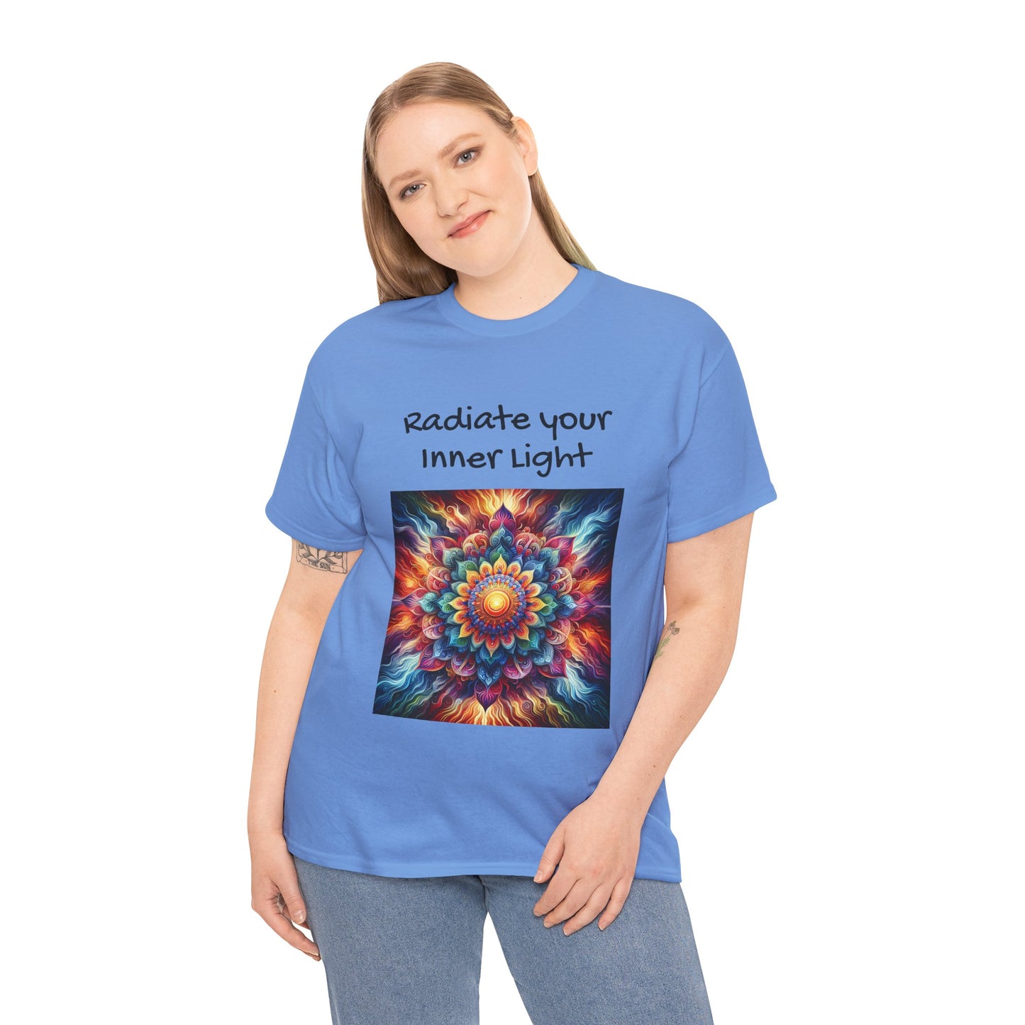 Mandala Sun Design Unisex T-Shirt - 'Radiate Your Inner Light' - 100% Cotton Fabric - Comfortable Tee