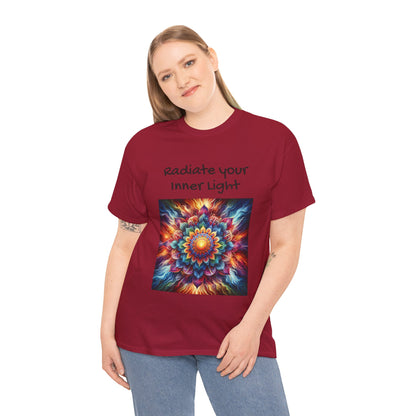 Mandala Sun Design Unisex T-Shirt - 'Radiate Your Inner Light' - 100% Cotton Fabric - Comfortable Tee