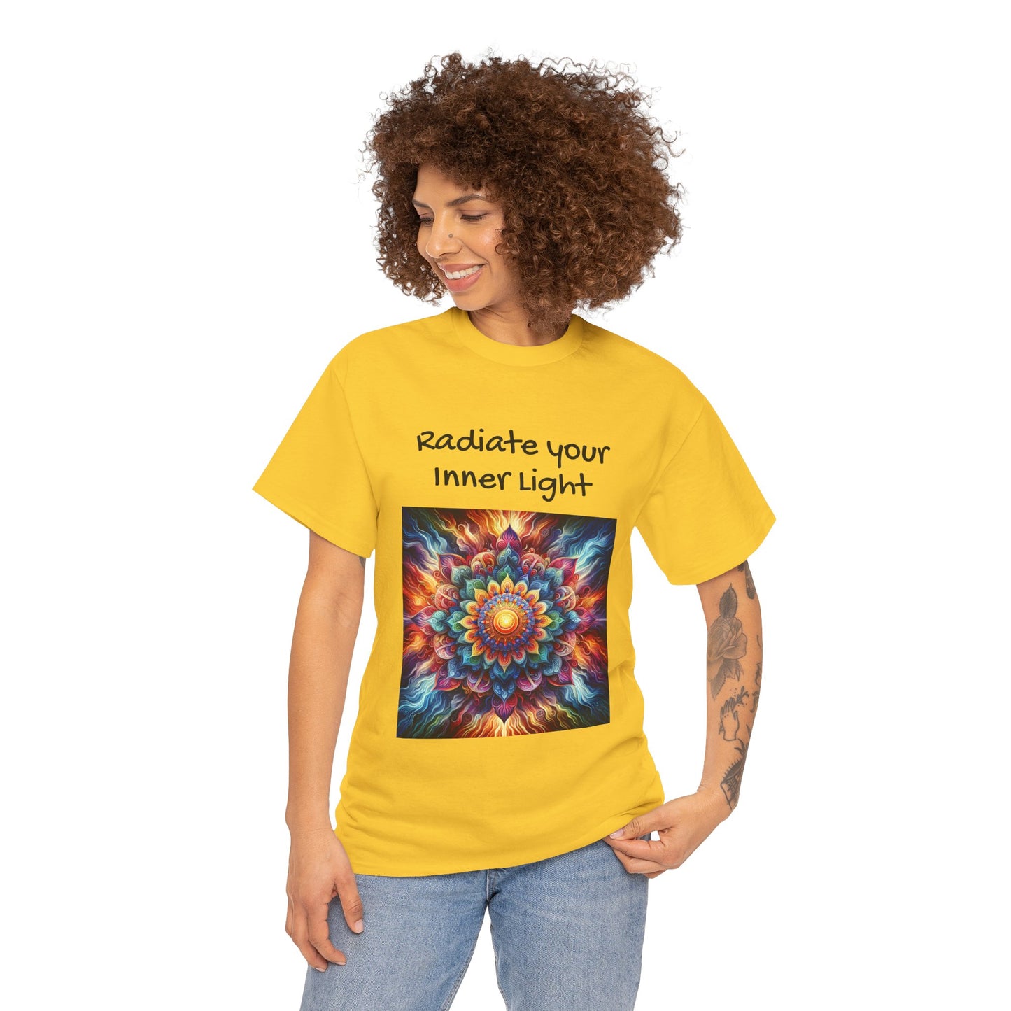 Mandala Sun Design Unisex T-Shirt - 'Radiate Your Inner Light' - 100% Cotton Fabric - Comfortable Tee