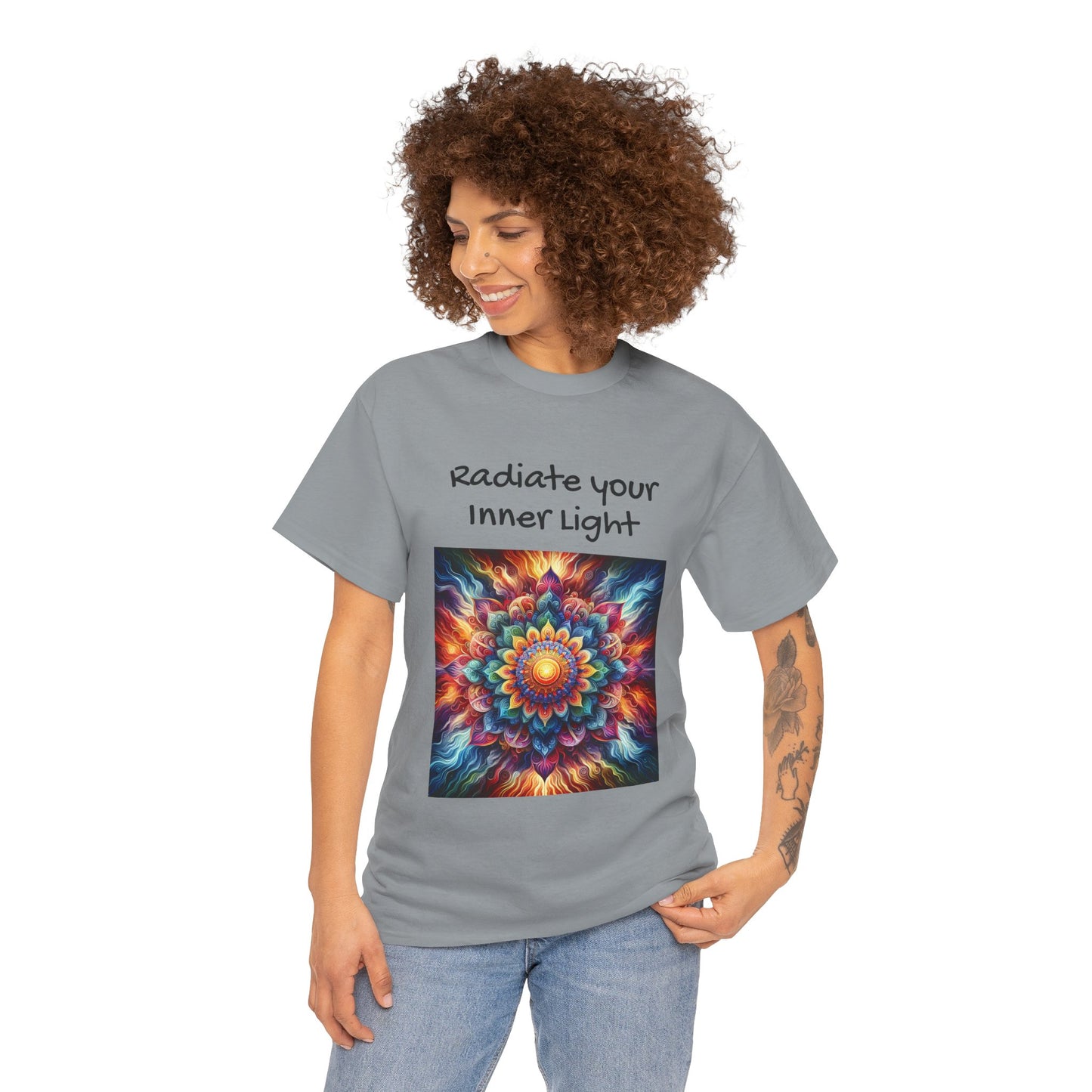 Mandala Sun Design Unisex T-Shirt - 'Radiate Your Inner Light' - 100% Cotton Fabric - Comfortable Tee