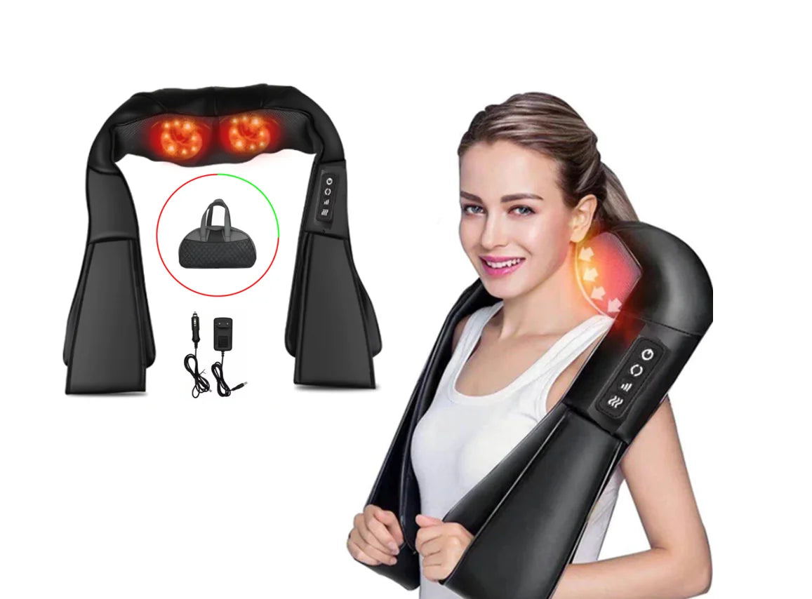 Neck and Shoulder Massager with Soothing Heat 4D Deep Tissue Shiatsu Kneading for Muscle Body Pain Relief for Men, Women Massage Pillow – BLACK