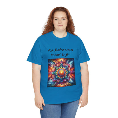 Mandala Sun Design Unisex T-Shirt - 'Radiate Your Inner Light' - 100% Cotton Fabric - Comfortable Tee