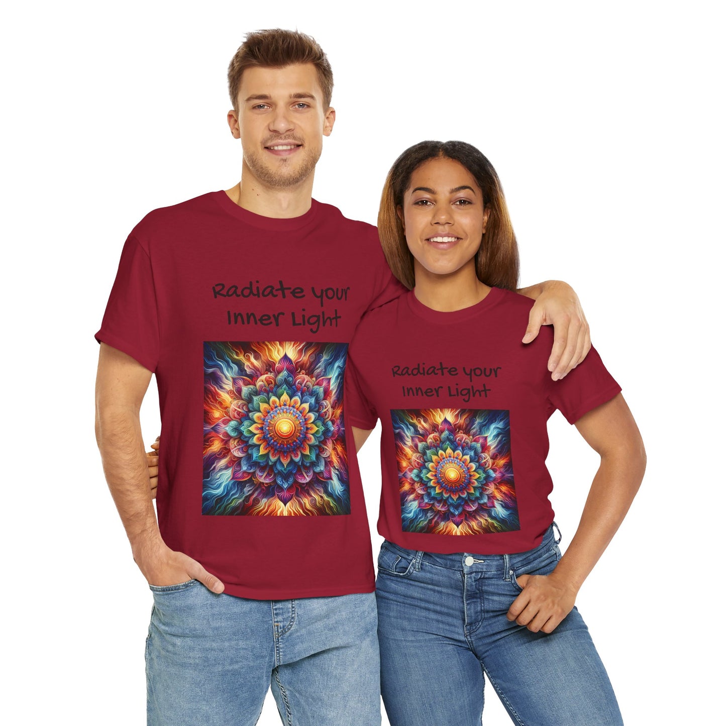 Mandala Sun Design Unisex T-Shirt - 'Radiate Your Inner Light' - 100% Cotton Fabric - Comfortable Tee